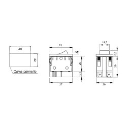 INTERRUTTORE 0-1 15A 250Vac LUM. ROSSO MISURE 25x32 mm